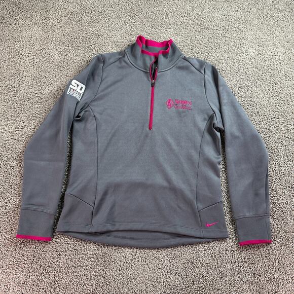 Nike Golf Jacket Womens Large Gray Pink 1/4 Zip Pullover Cover Up Dri Fit READ - Picture 1 of 13